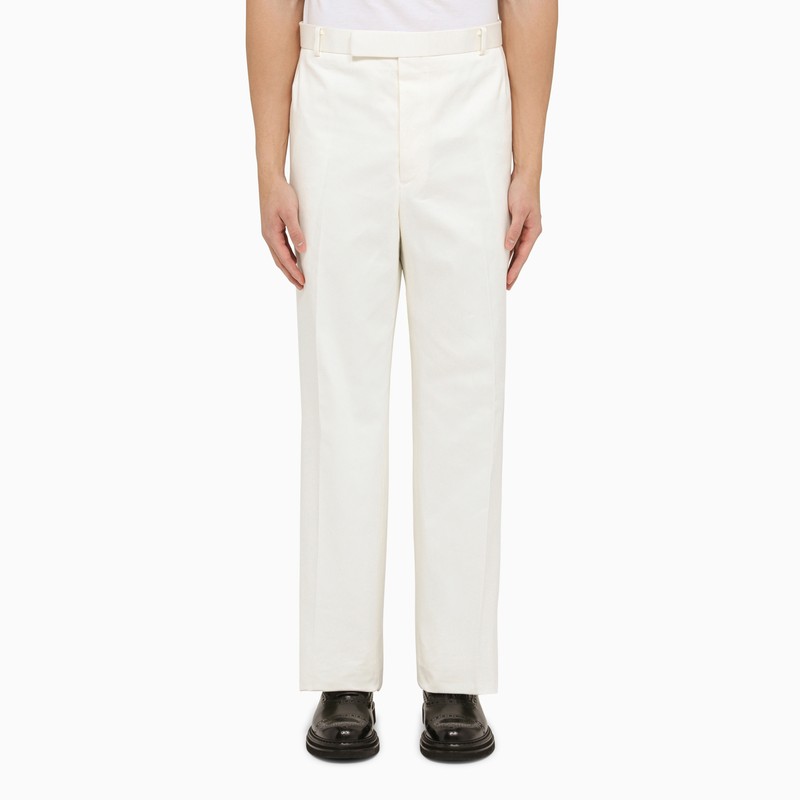 White Straight Cotton Trousers for Men - SS24 Collection