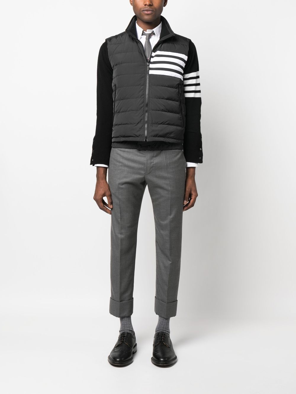 THOM BROWNE Men's Down Puffer Vest with Stripe Detailing in Grey for FW23