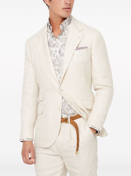 男士米色棉麻布单排扣外套 | 可持续性时尚 | SS24系列