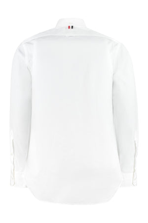 THOM BROWNE White Slim-Cut Cotton Poplin Shirt with Button-Down Collar and Mother-of-Pearl Button Closure for Men