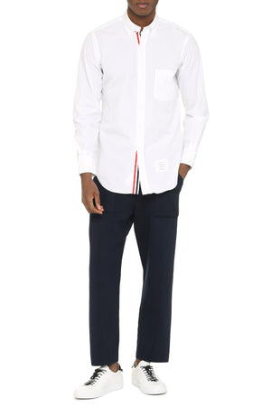 THOM BROWNE White Slim-Cut Cotton Poplin Shirt with Button-Down Collar and Mother-of-Pearl Button Closure for Men