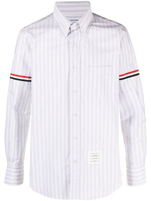 Striped Cotton Oxford Shirt with Tricolor Grosgrain Details