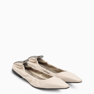 BRUNELLO CUCINELLI Ivory Leather Ballerina - Women's Square Toe Flat Shoes