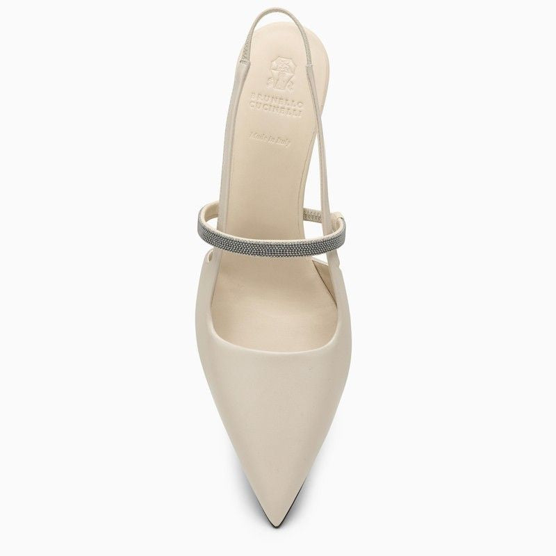 Ivory 100% Leather Slingback Pumps - SS24 Collection