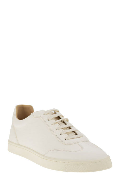 BRUNELLO CUCINELLI Timeless Men's Deerskin Trainers with Latex Sole - Cream