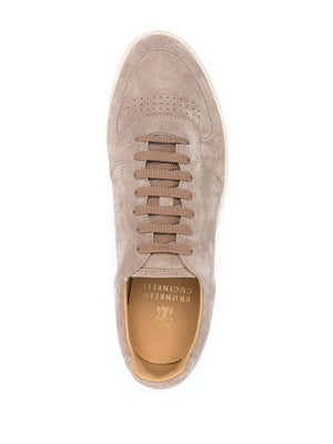 BRUNELLO CUCINELLI Tan Suede Men's Lace-Up Sneakers for SS24 Collection