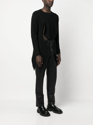男士黑色不對稱針織衫，帶有剪裁細節 - FW23 N015