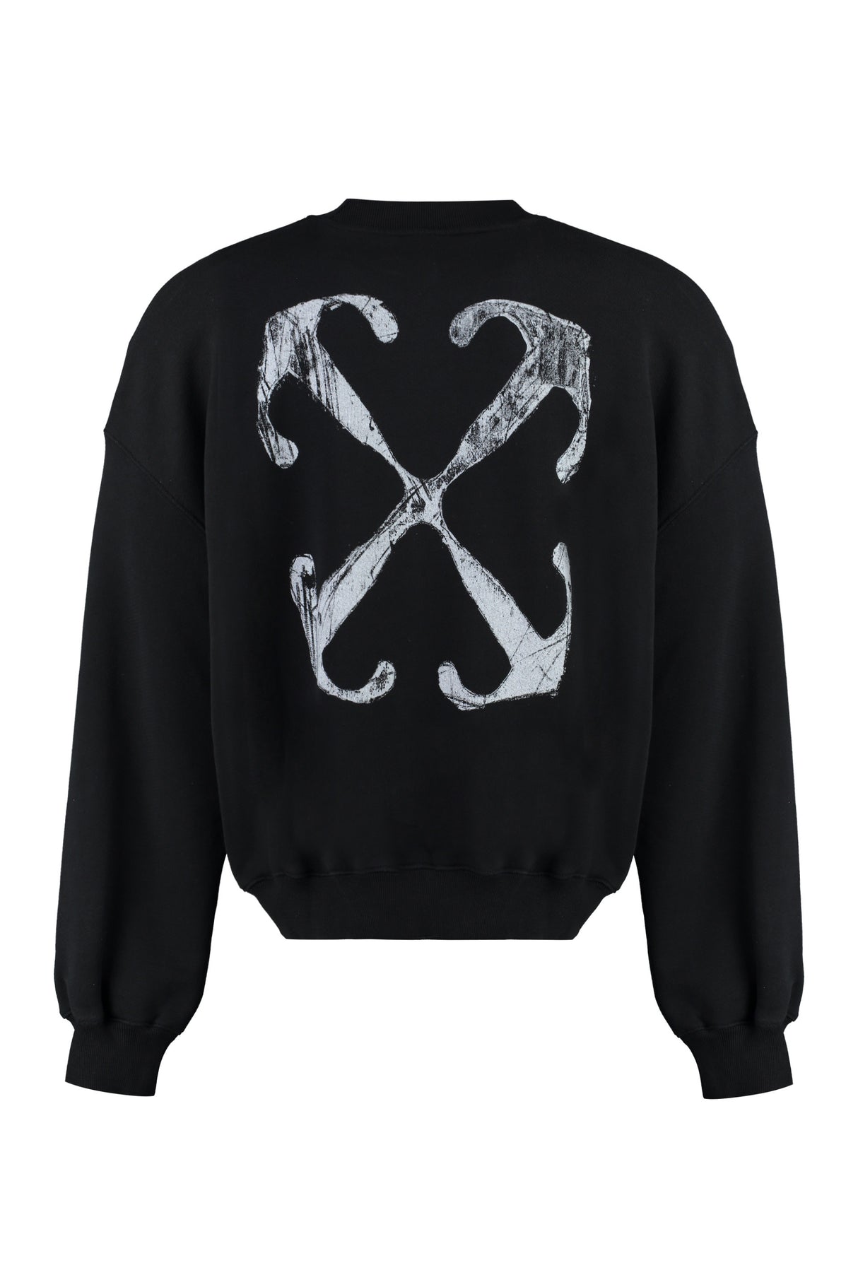 OFF-WHITE Black Cotton Crew-Neck Sweatshirt for Men with Maxi Print and Ribbed Edges