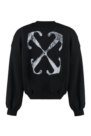 OFF-WHITE Black Cotton Crew-Neck Sweatshirt for Men with Maxi Print and Ribbed Edges