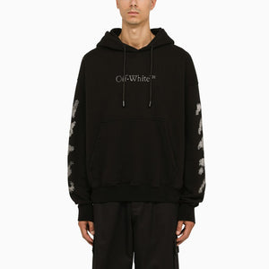 Black Logoed Hoodie with Diag Print and Drawstring Hood by OFF-WHITE