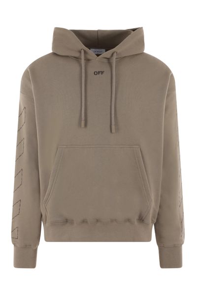 Áo hoodie cotton màu be với hoạ tiết may đặc biệt và mũ có dây cho nam giới