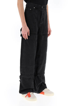 Men's Black Cargo Pants with Utility Pockets and Adjustable Straps