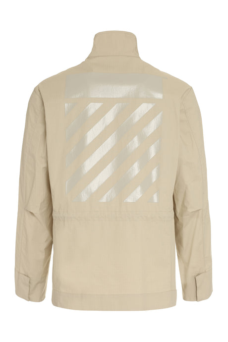 OFF-WHITE Beige Multi-Pocket Cotton Jacket with Adjustable Waist and Back Print