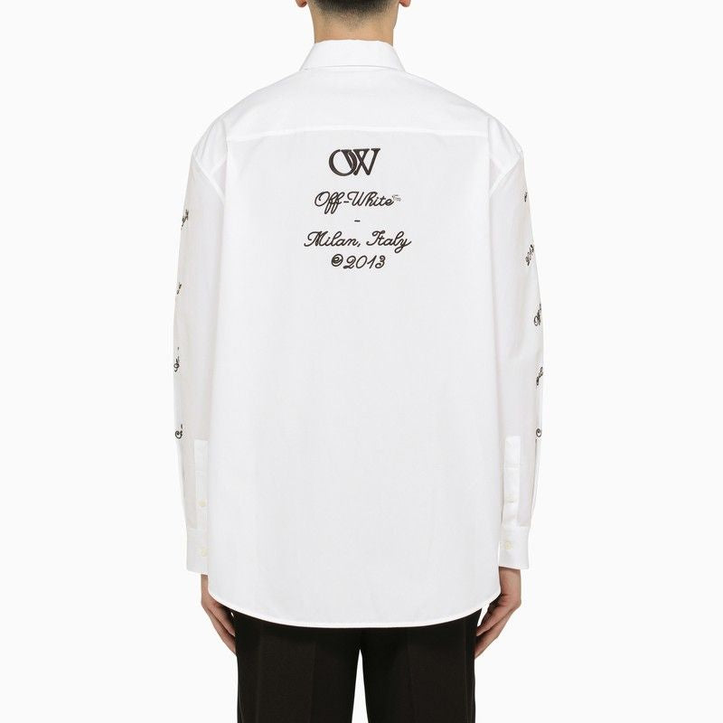 OFF-WHITE Oversized White Cotton Shirt with Logo Print for Men