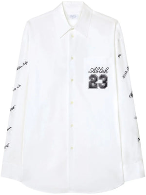 OFF-WHITE Oversized White Cotton Shirt with Logo Print for Men