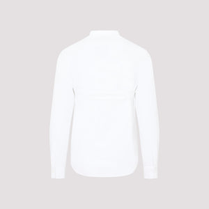 白のメンズコットンシャツ　クロスバンドと丸い裾つき - FW23