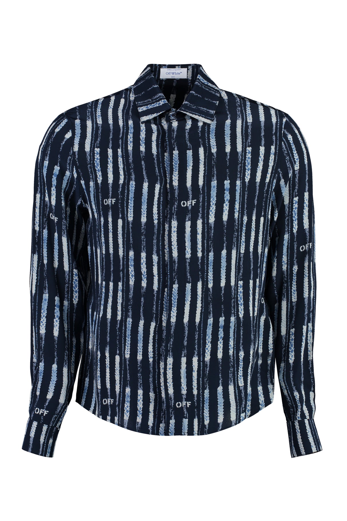 Navy Blue Striped Silk Shirt