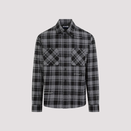 OFF-WHITE Men's Checkered Flannel Shirt with Classic Collar and Front Button Fastening