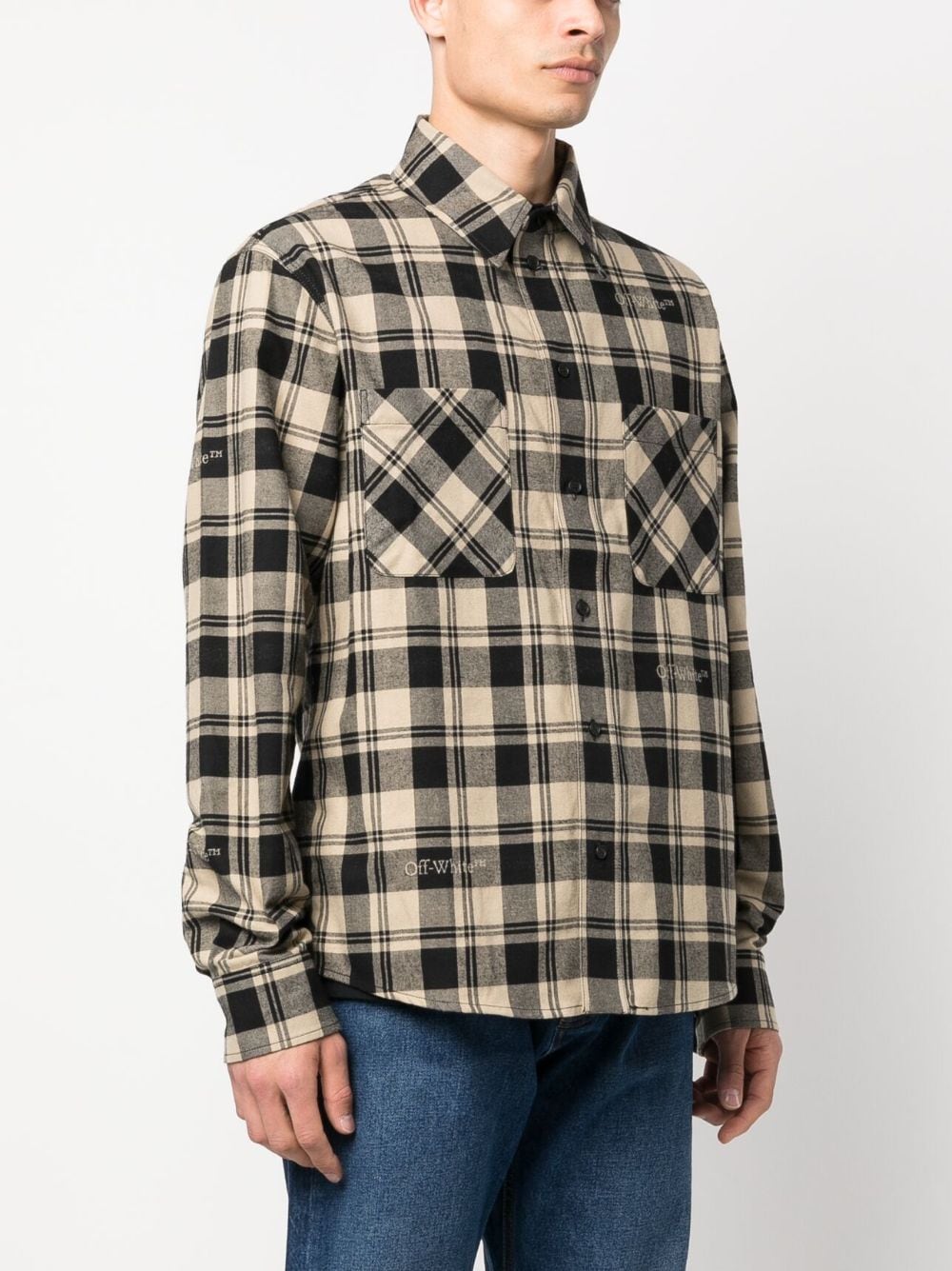 OFF-WHITE Beige Checkered Flannel Shirt for Men FW23