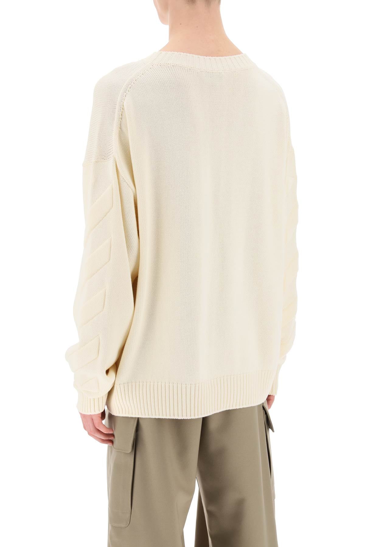 OFF-WHITE Men's Grey Sweater with Embossed Diagonal Motif