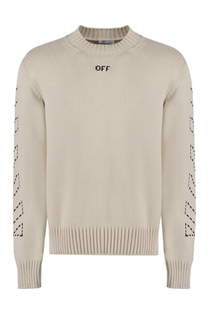 OFF-WHITE Beige Cotton Blend Crew-Neck Sweater for Men - FW23 Collection
