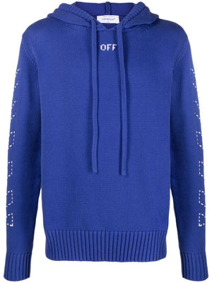 Blue Logo Print Cotton Blend Hoodie for Men by Off-White