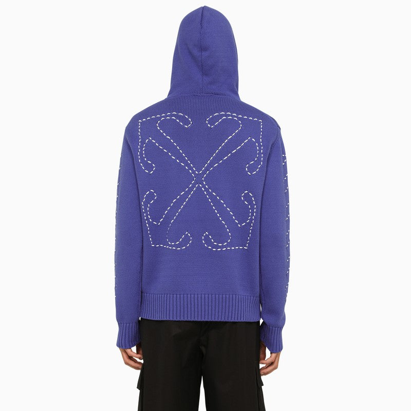 Blue Logo Print Cotton Blend Hoodie for Men by Off-White