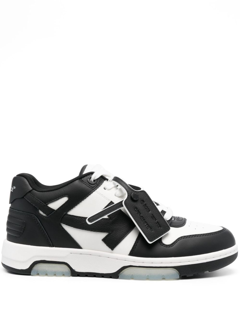 OFF-WHITE Black and White Leather Sneakers with Grey Side Arrow for Men