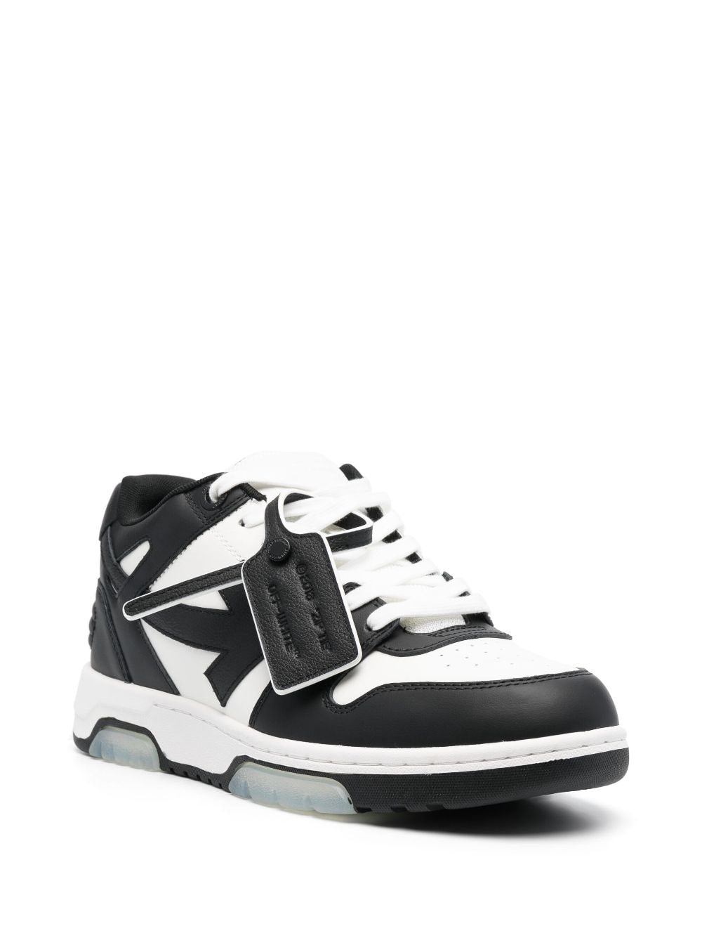 OFF-WHITE Black and White Leather Sneakers with Grey Side Arrow for Men