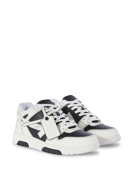 OFF-WHITE Black Leather Sneakers with Signature Arrows and Color-Block Design for Men
