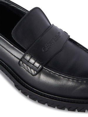 OFF-WHITE Black Military Loafer for Men - Chunky Sole with Diagonal Grooved Stripes