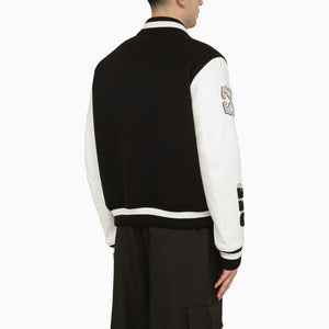 Men's Varsity Bomber Jacket with Leather Sleeves and Unique Patches