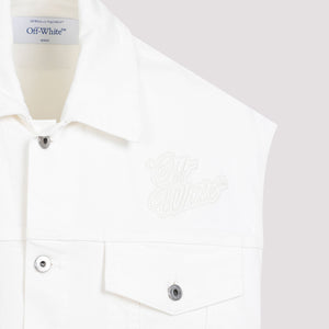 OFF-WHITE White Denim Vest with Logo Embroidery and Classic Collar for Men