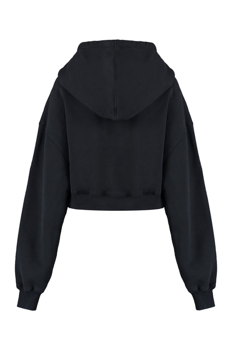 Black Cropped Hoodie with Ribbed Cuffs and Lower Edge for Women