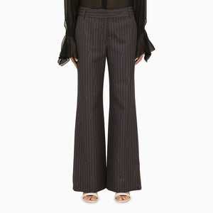 Grey Wool-Blend Pinstripe Palazzo Trousers for Women by OFF-WHITE