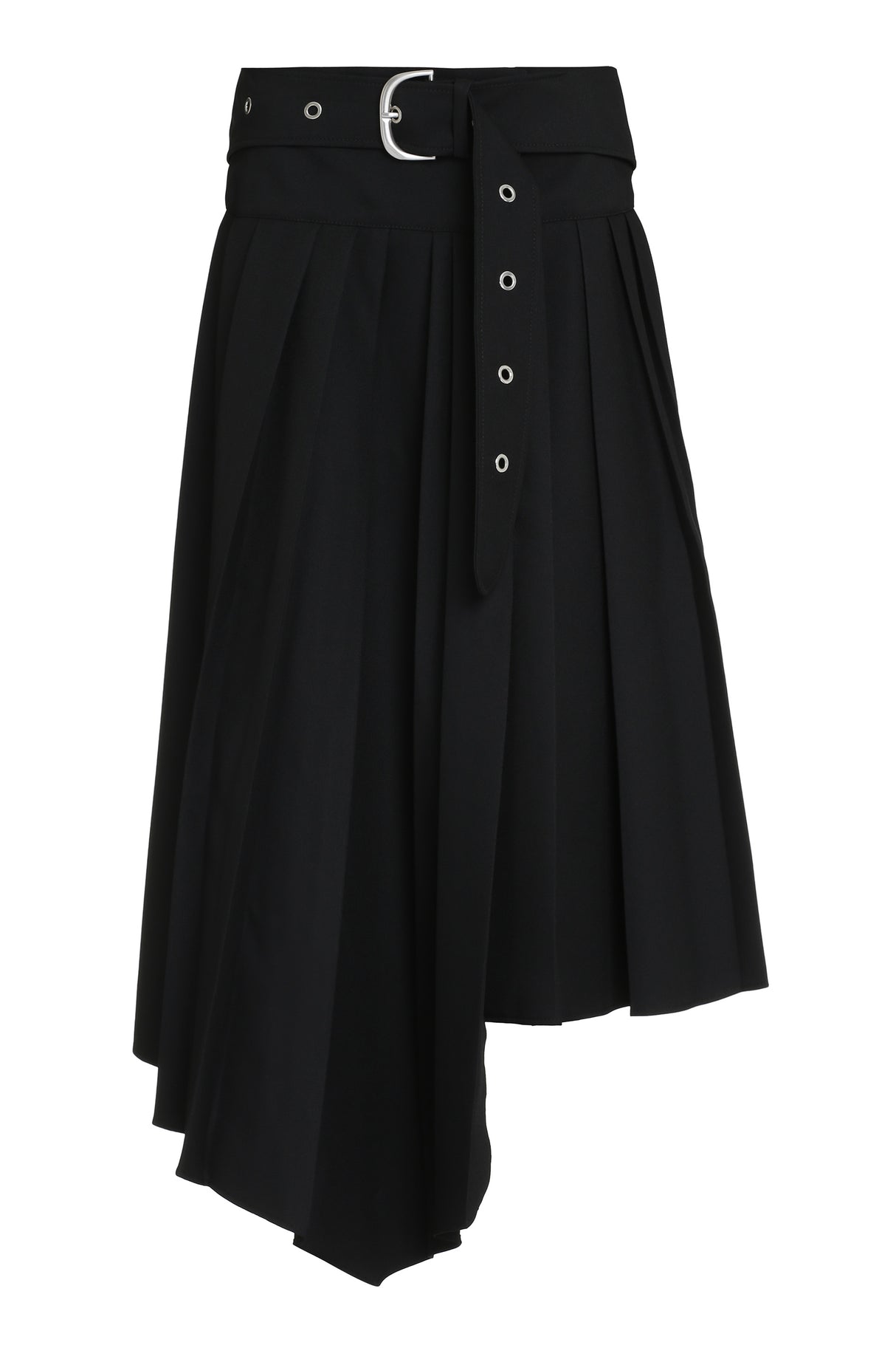 Chic Black Asymmetrical Skirt with Logo Jacquard Lining