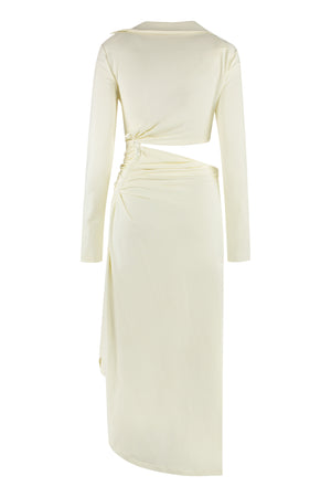 White Midi Dress cài tuyệt vời với Side Slit sâu và Asymmetric Hem dành cho phái nữ từ Bộ sưu tập Off-White SS23