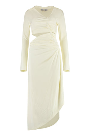 白色腰圍收拾長裙，側開深V剪裁，不對稱下擺，女性專用，來自Off-White 23春夏系列