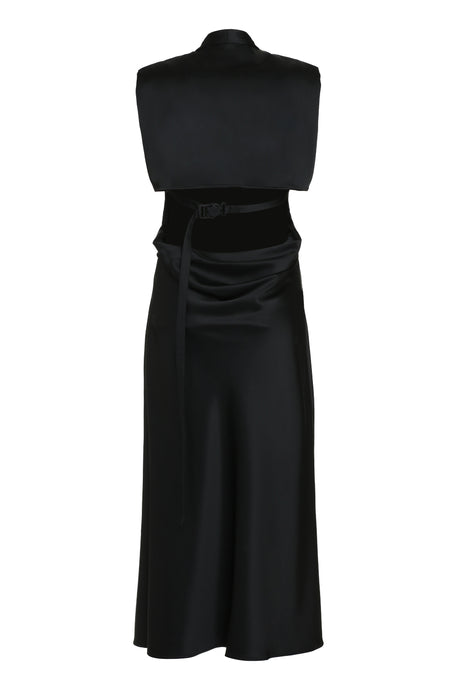 OFF-WHITE Black Satin Dress with Decorative Cross and Back Cut-Out Detail