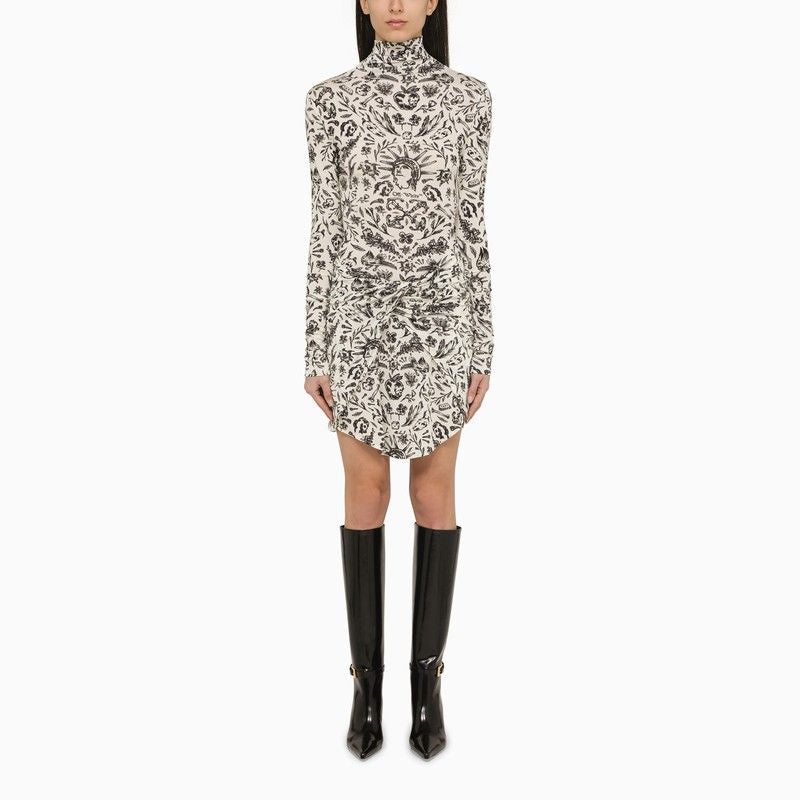 OFF-WHITE Feminine White Mini Dress with High Neck and Tattoo Print - SS24 Collection