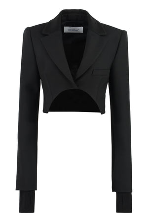 OFF-WHITE Asymmetrical Cropped Jacket in Black Wool Blend for Women - SS23