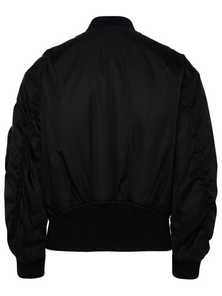 OFF-WHITE Black Nylon Bomber Jacket with Buttoned Flap Pockets and Zipped Sleeve Pocket for Women