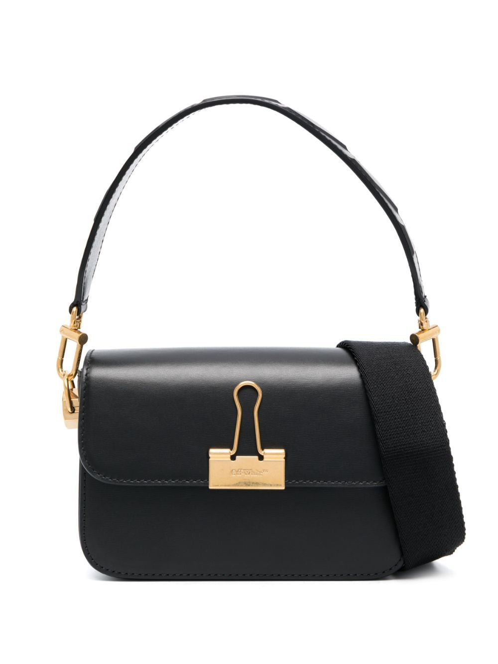 OFF-WHITE Black Calfskin Binder Shoulder Handbag