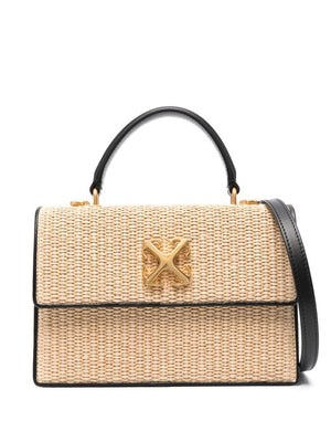 OFF-WHITE Beige Raffia Handbag with Black Live Handle for Women – SS24 Collection
