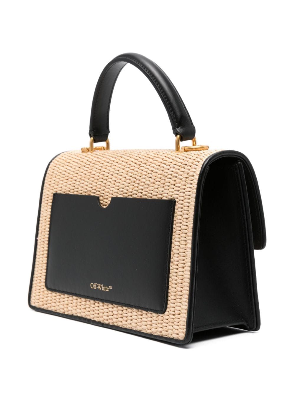 OFF-WHITE Beige Raffia Handbag with Black Live Handle for Women – SS24 Collection