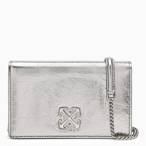 Metallic Leather Shoulder Clutch with Arrows Logo
