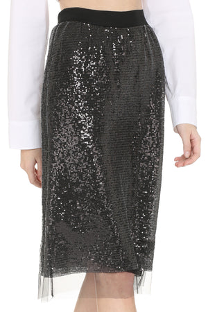 PRADA Black Sequin Skirt for Women - Elastic Waistline, Silk Satin Lining