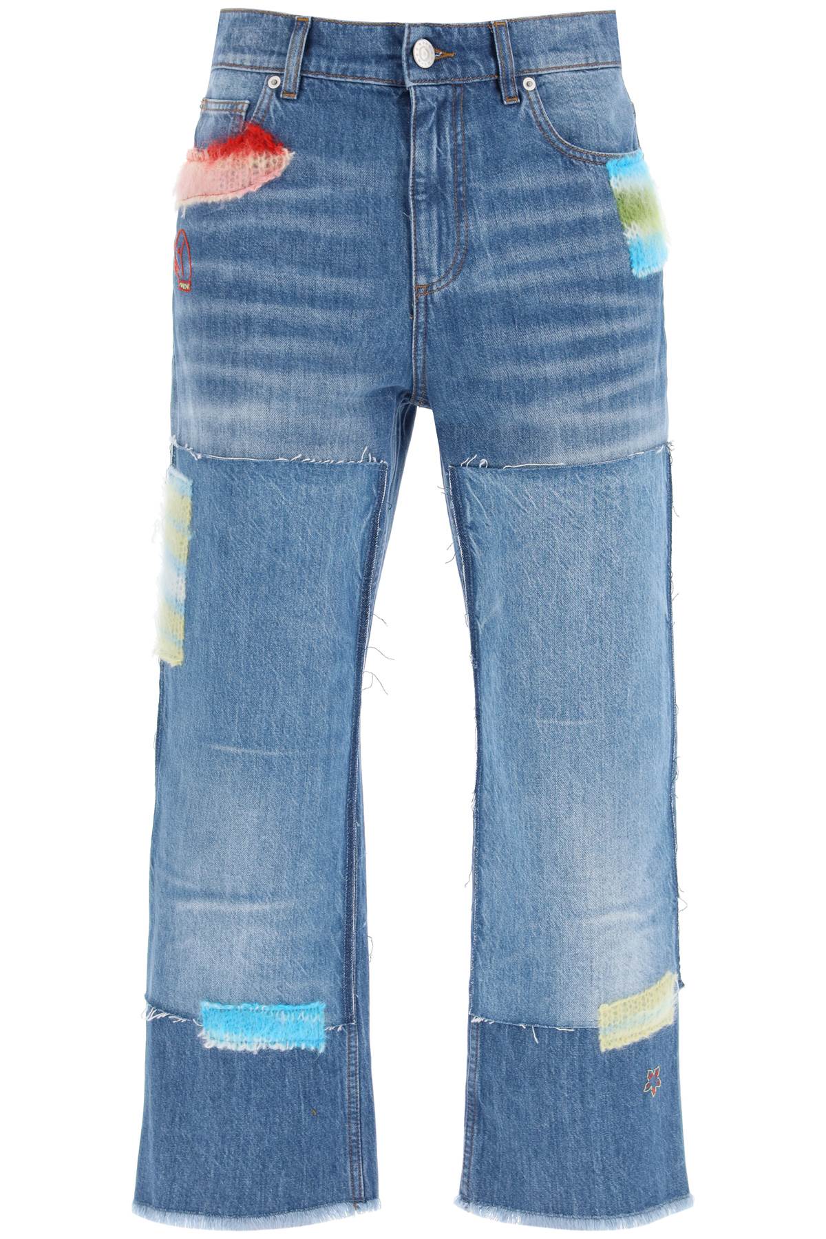 MARNI Dark Washed Cotton Denim Cropped Jeans with Mohair Inserts