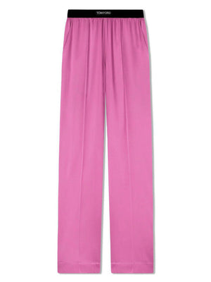 TOM FORD Luxurious Silk Straight Cut Pants in Bold Pink and Purple for Women