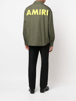 Men's Overshirt with Green Check Print and Logo Prints - FW22 Collection